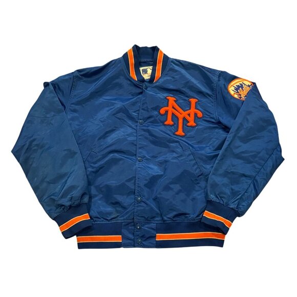Vintage 1980's Starter New York Mets MLB Satin Bomber Jacket Blue Men's Large - Picture 1 of 10